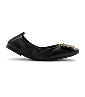 Huda Gold Buckle Foldable Flats Black