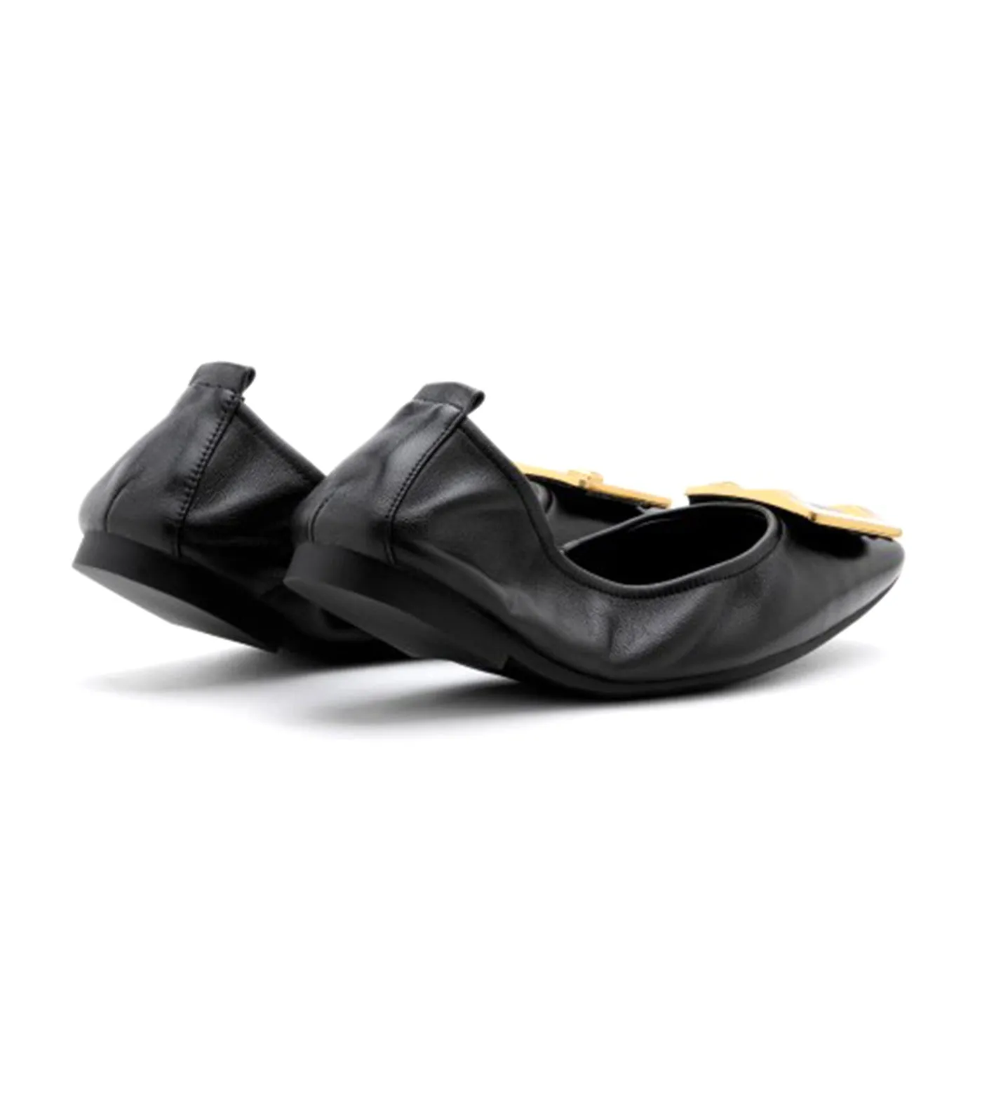 Huda Gold Buckle Foldable Flats Black