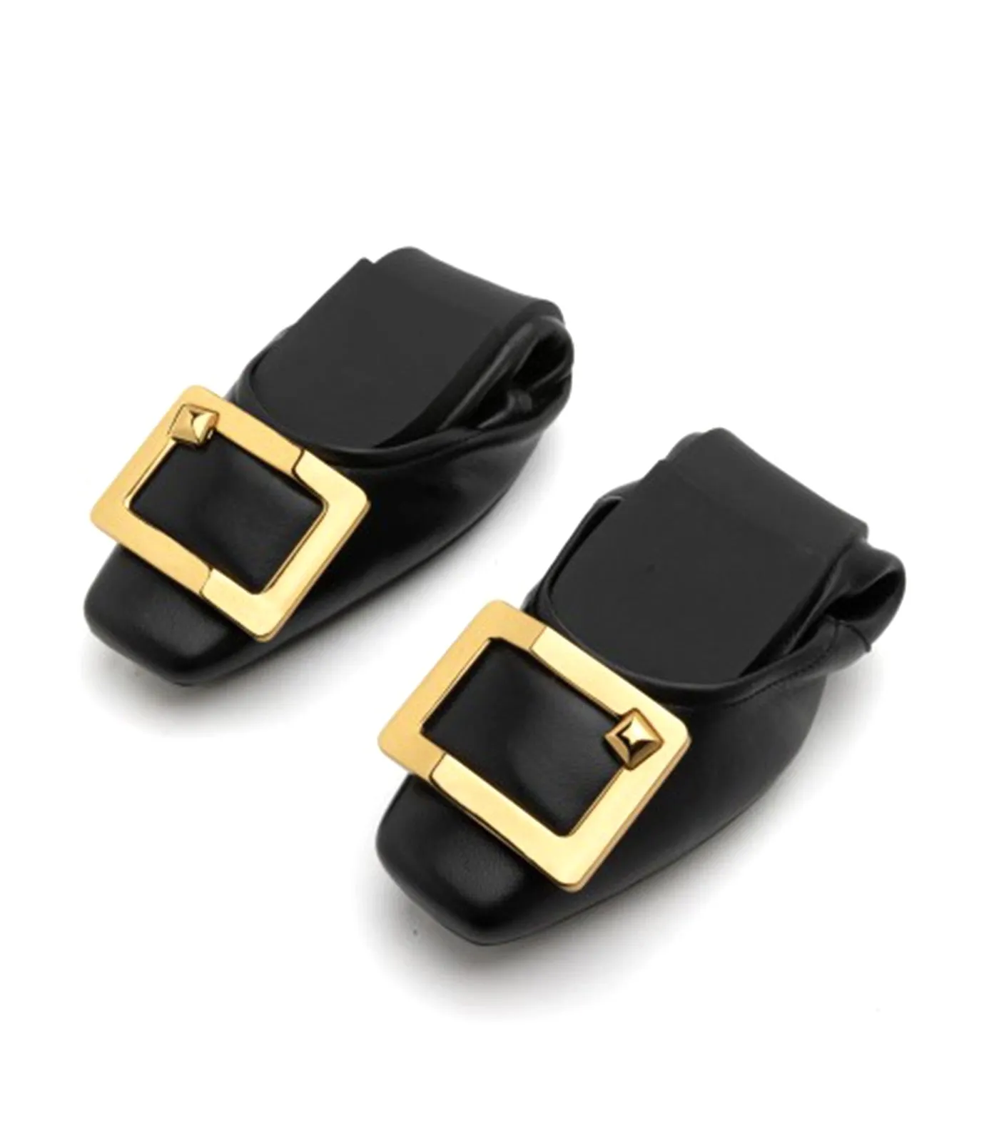 Huda Gold Buckle Foldable Flats Black