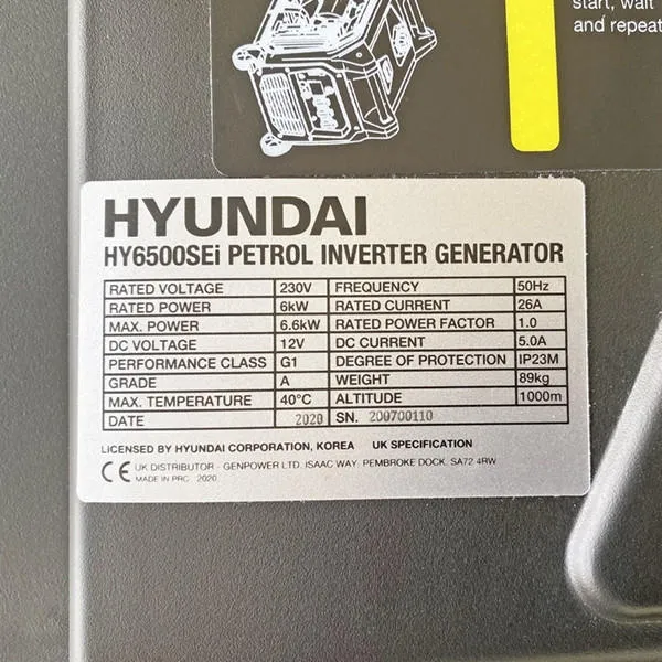 Hyundai HY6500SEi 6600W / 6.6kW Petrol Inverter Generator