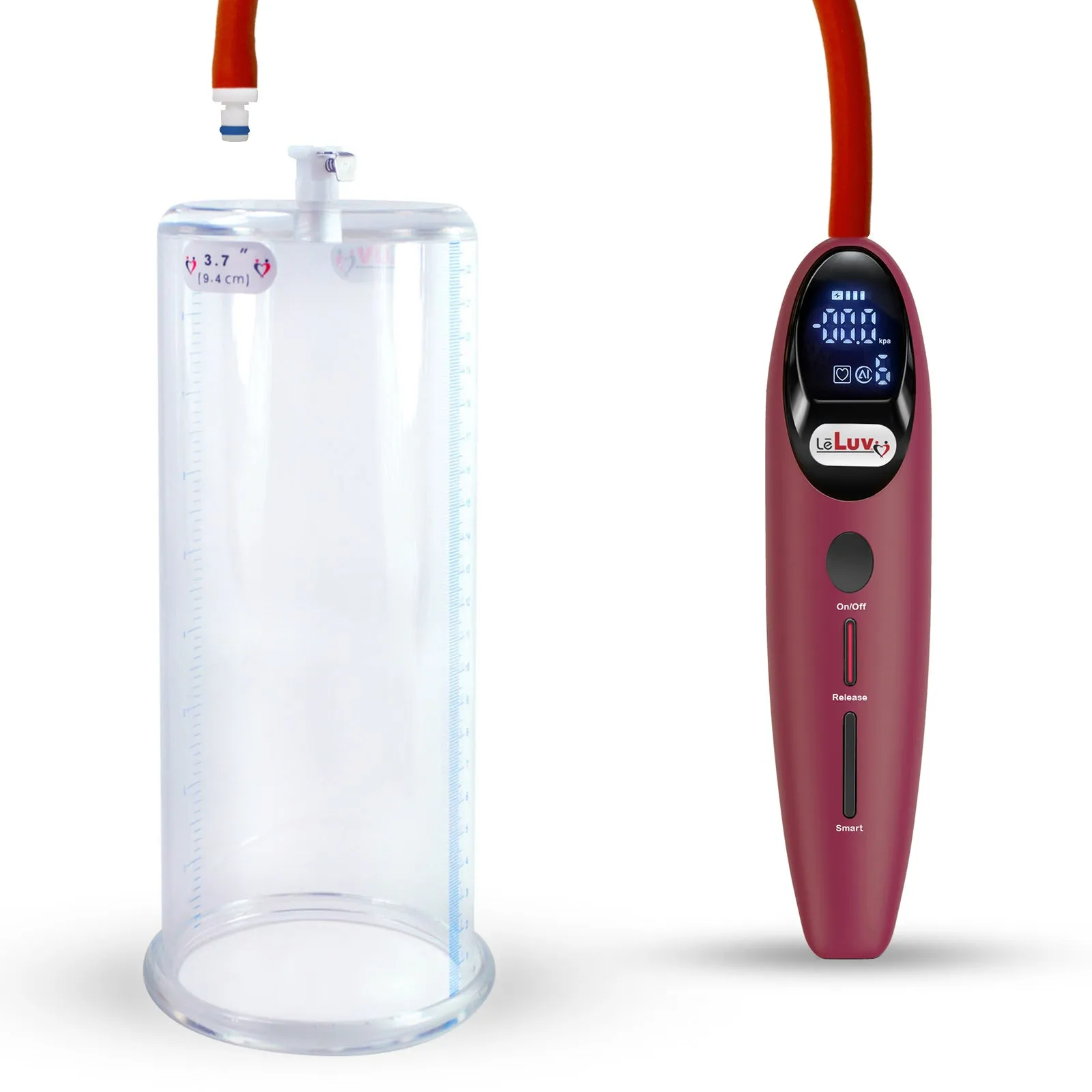 LeLuv Magna Smart LCD Penis Pump | 9 or 12 Inch Length Cylinder | Round Flange