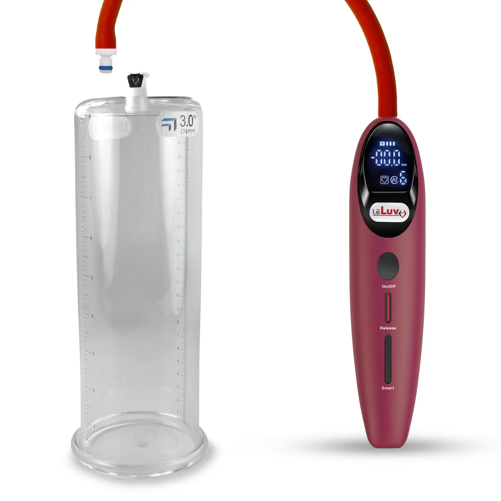 LeLuv Magna Smart LCD Penis Pump | 9 or 12 Inch Length Cylinder | Round Flange