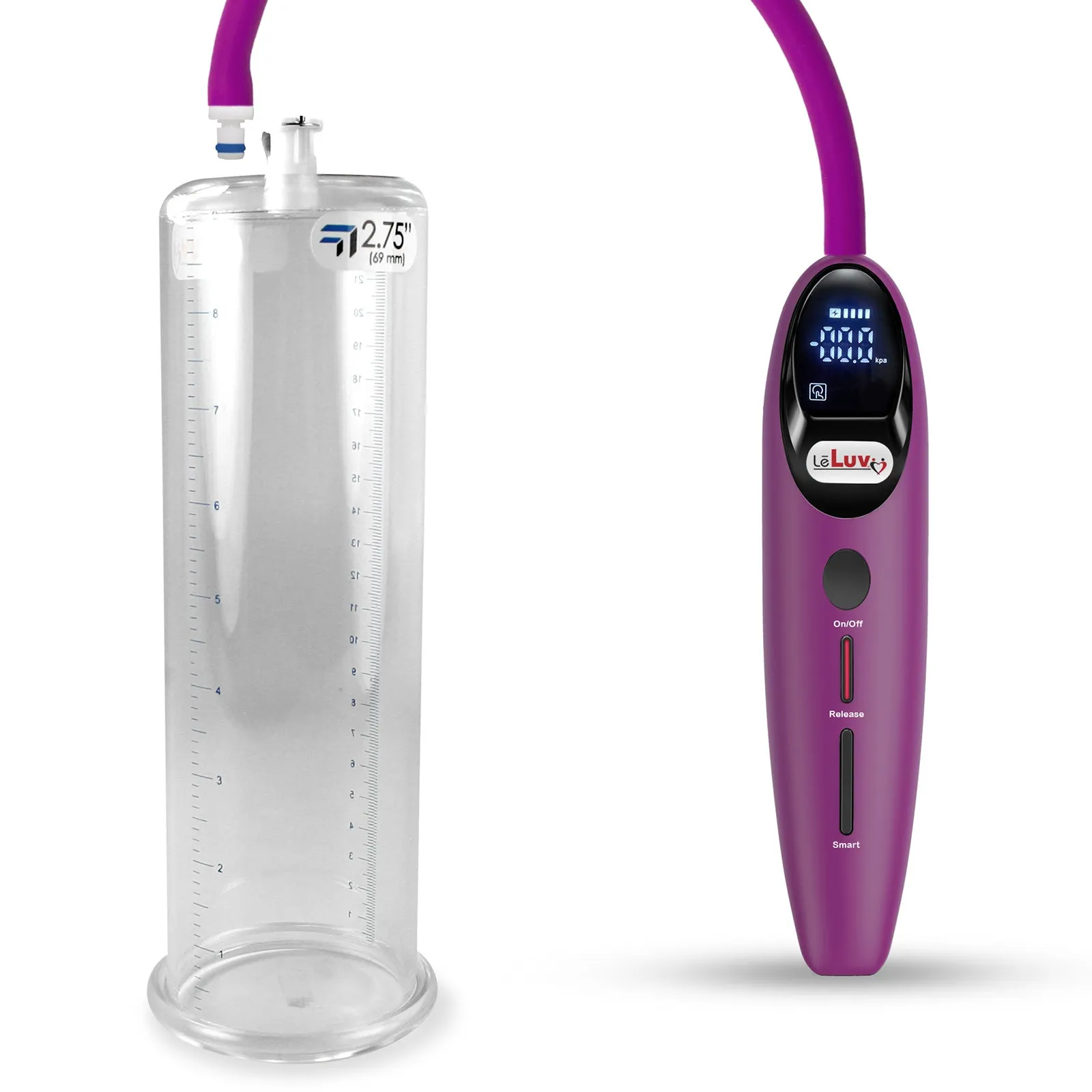 LeLuv Magna Smart LCD Penis Pump | 9 or 12 Inch Length Cylinder | Round Flange