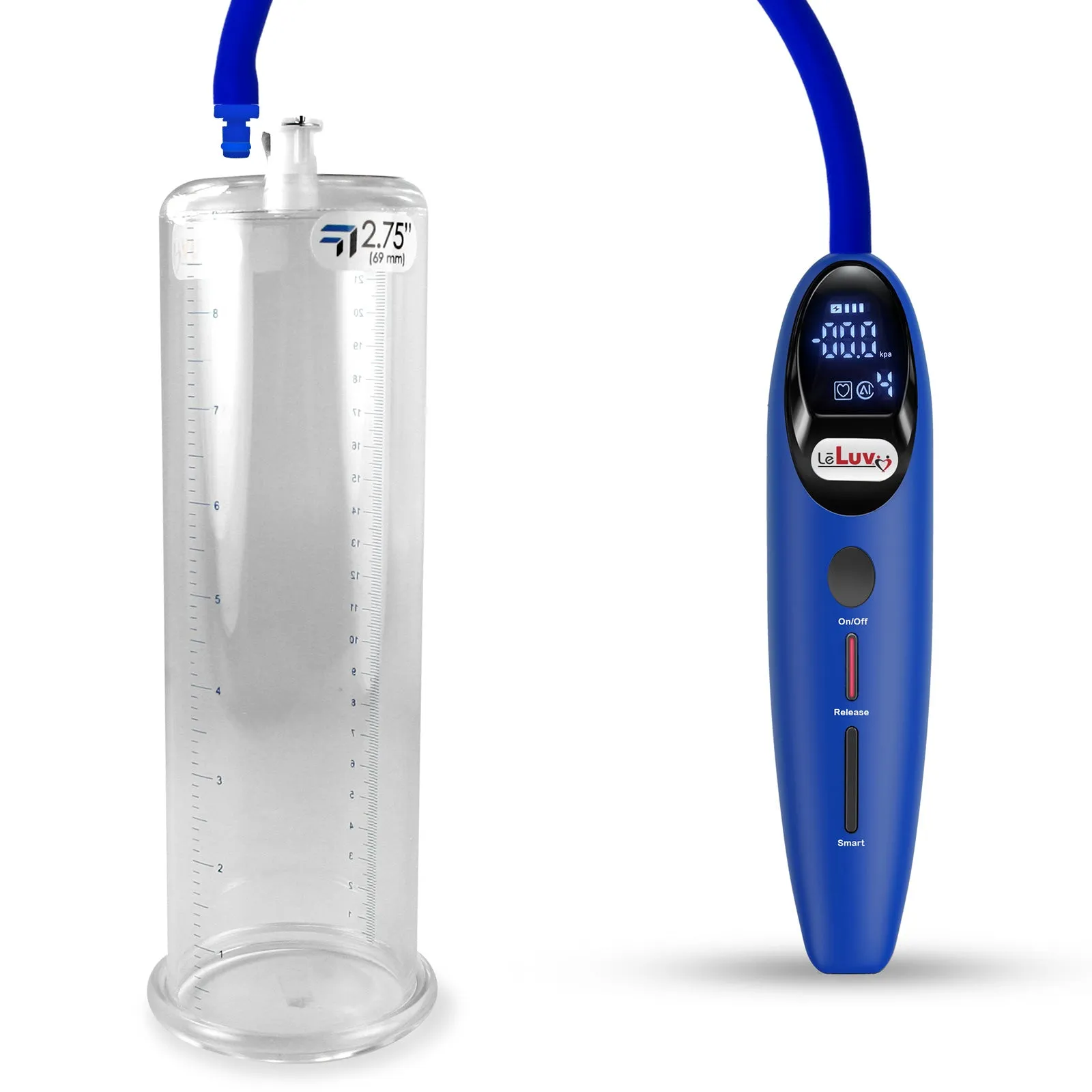 LeLuv Magna Smart LCD Penis Pump | 9 or 12 Inch Length Cylinder | Round Flange