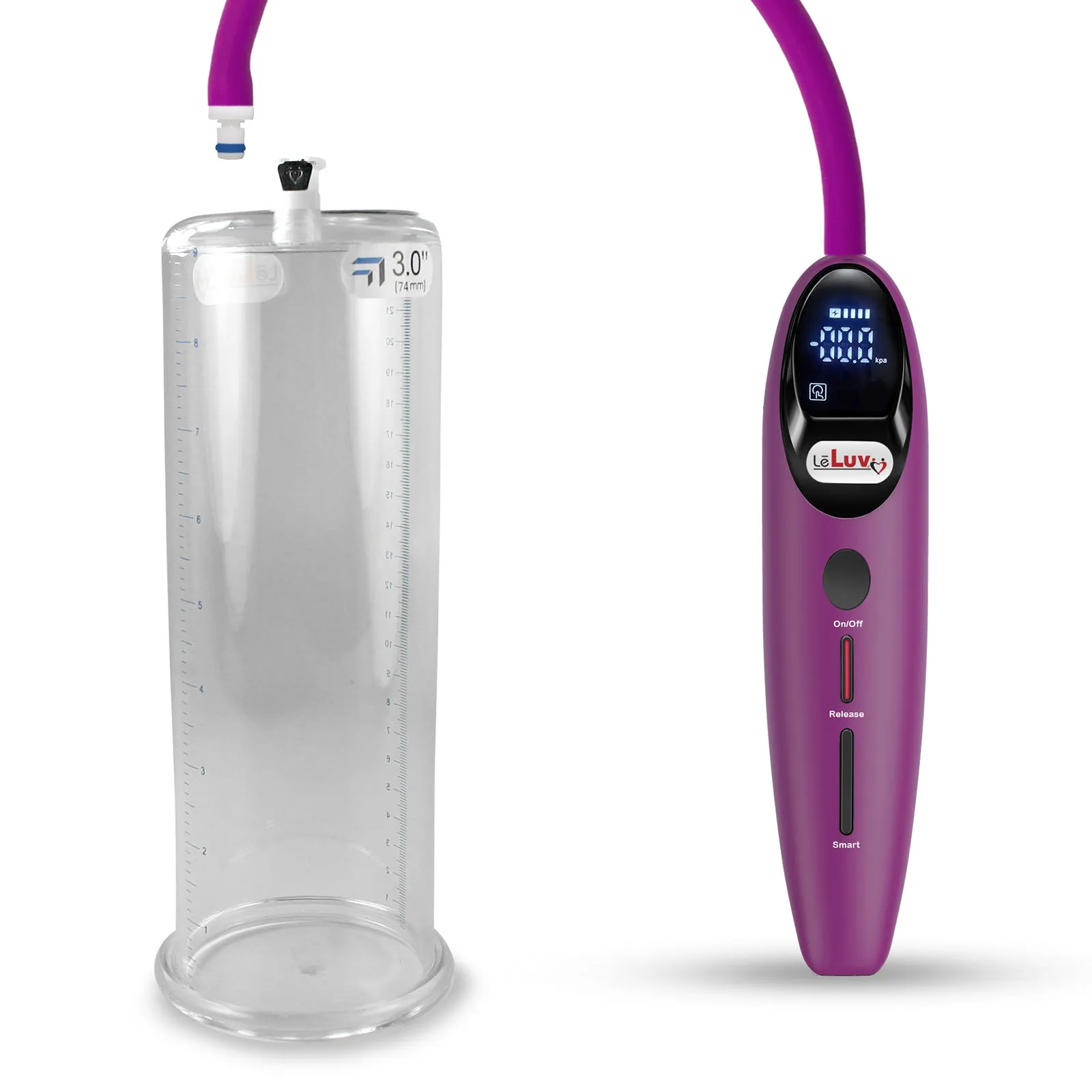 LeLuv Magna Smart LCD Penis Pump | 9 or 12 Inch Length Cylinder | Round Flange