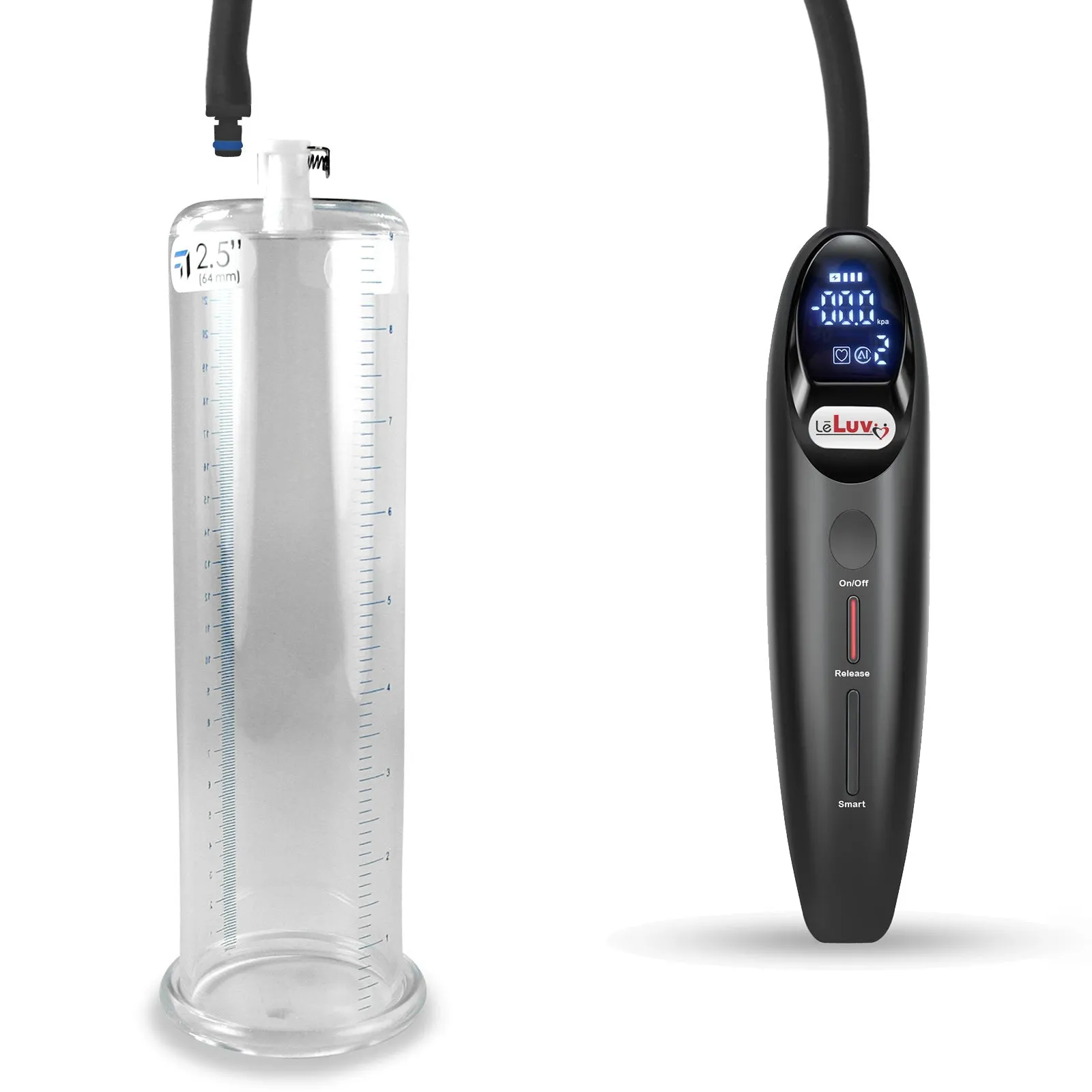 LeLuv Magna Smart LCD Penis Pump | 9 or 12 Inch Length Cylinder | Round Flange