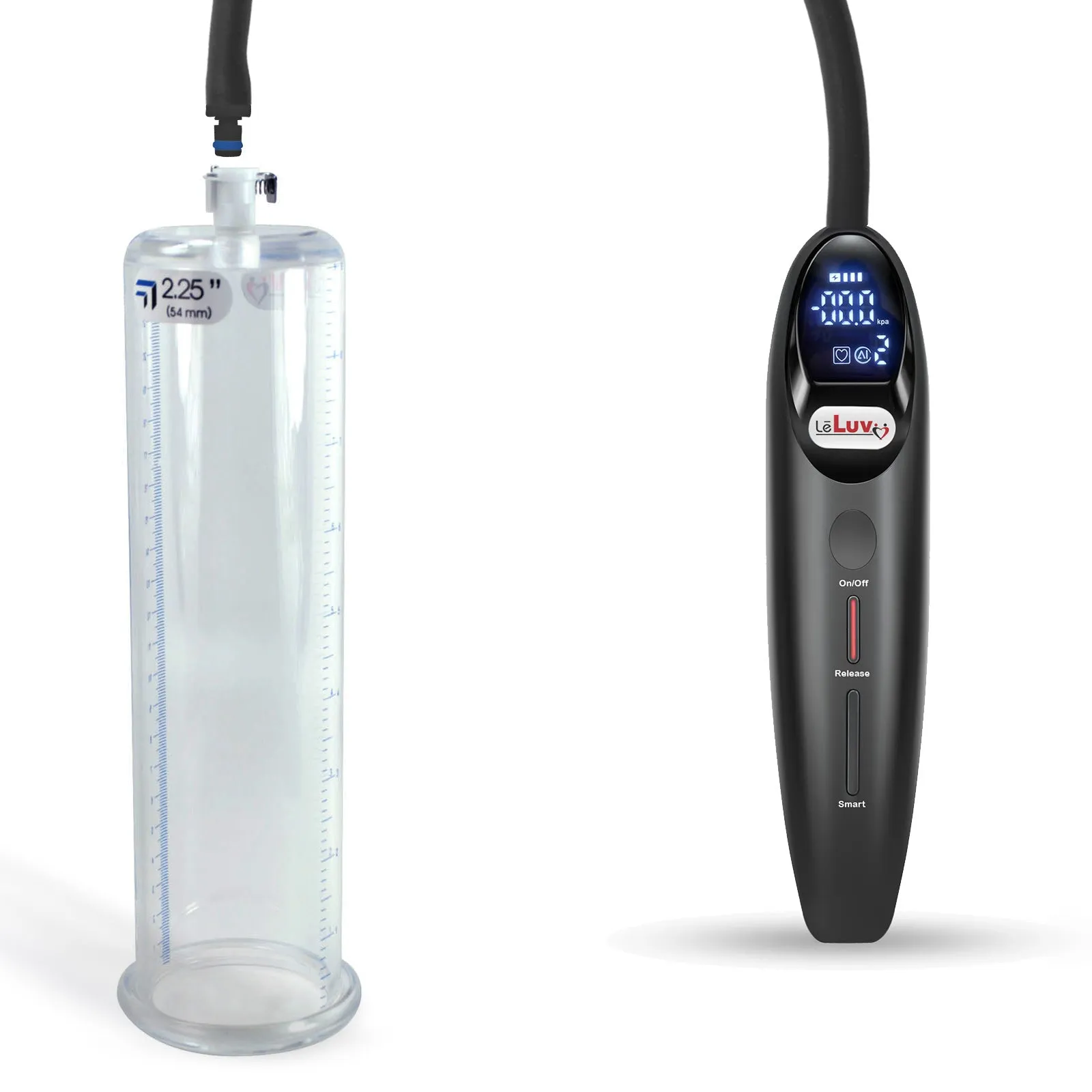 LeLuv Magna Smart LCD Penis Pump | 9 or 12 Inch Length Cylinder | Round Flange