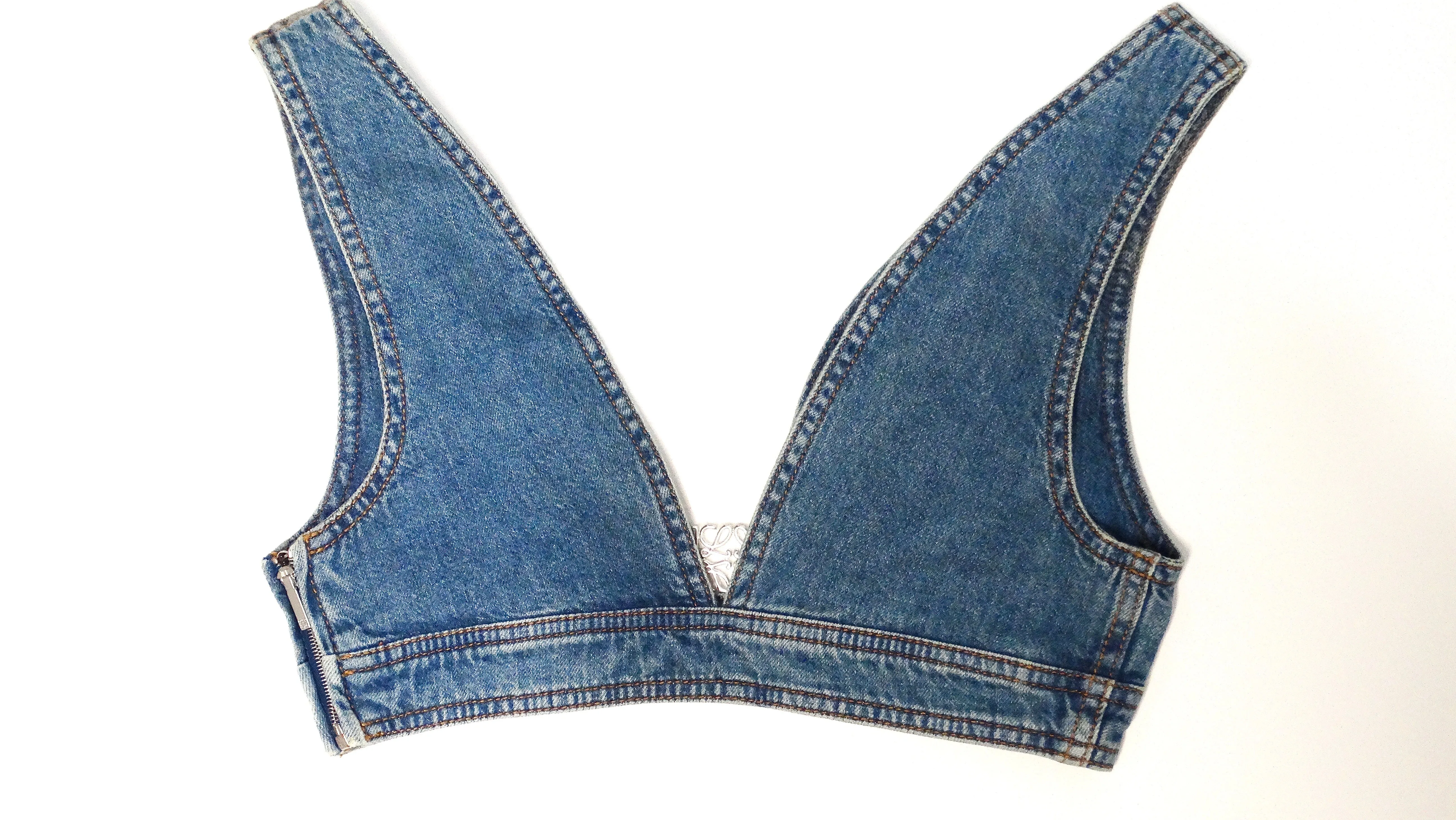 Loewe Paula Ibiza's Anagram Denim Bustier Crop Top