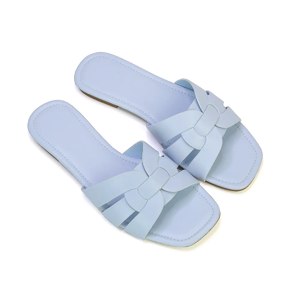 Luci Square Toe Slip On Summer Strappy Flat Holiday Sandals in White