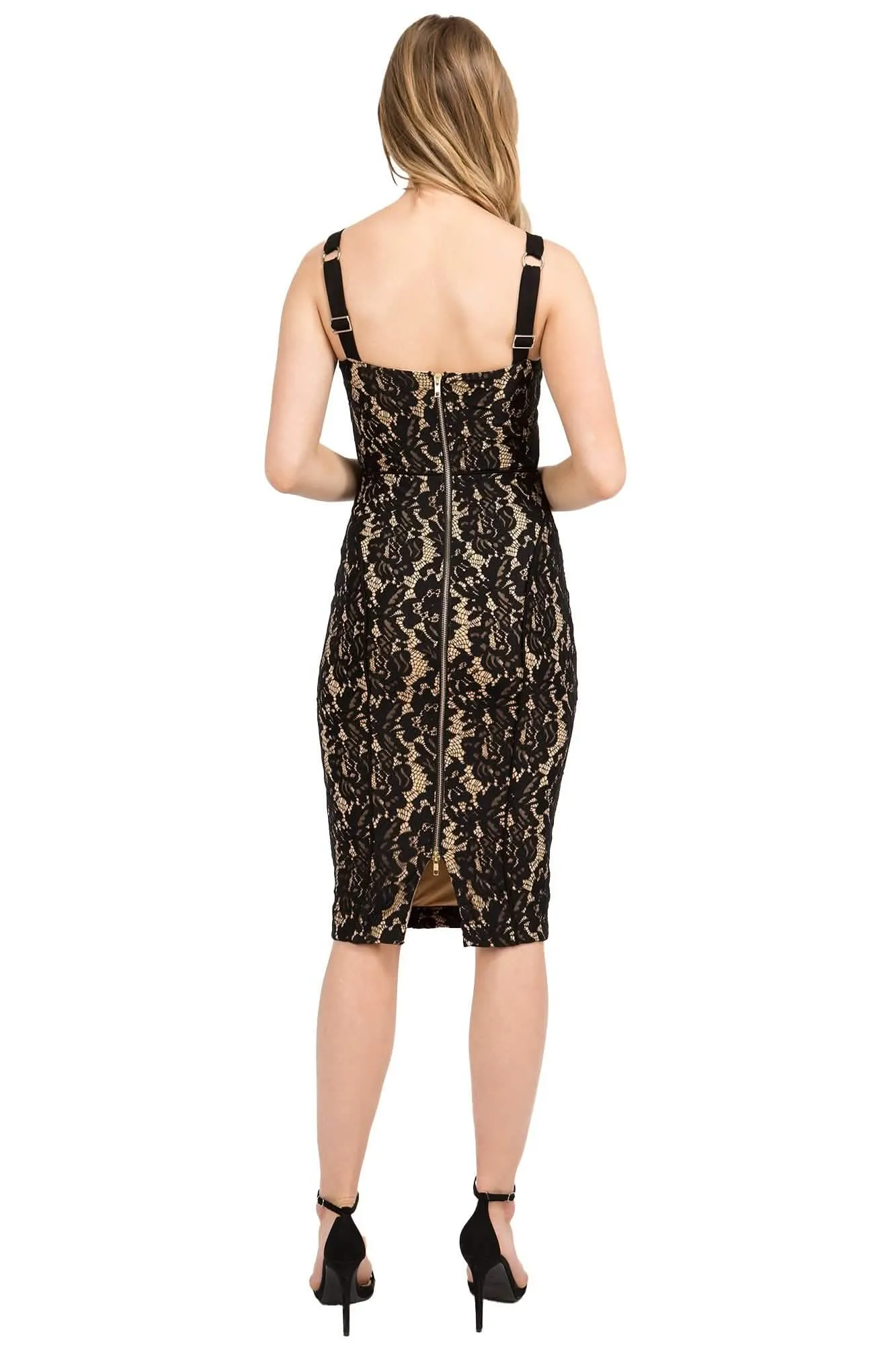 Luxe Lace Midi Dress with Chic Open Back Detail