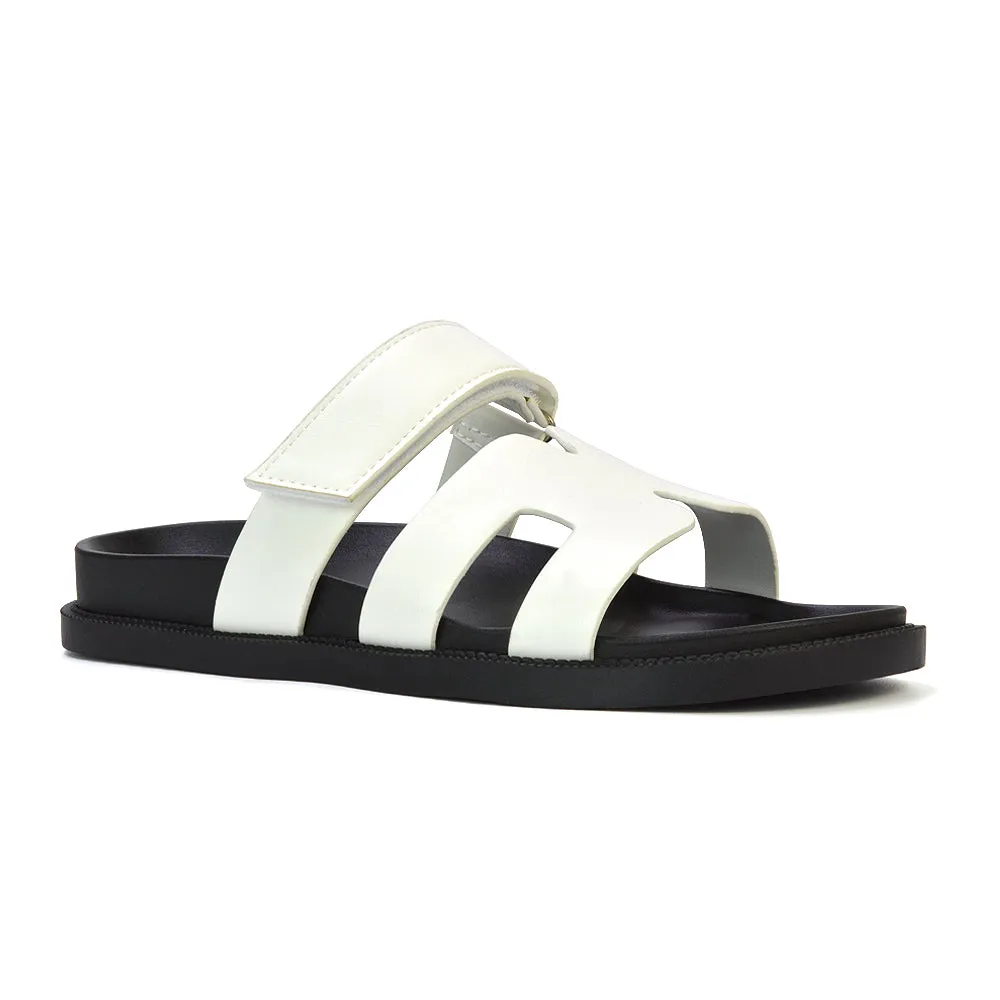 Lydia Cut Out Adjustable Strap Summer Flat Sandal Sliders in White