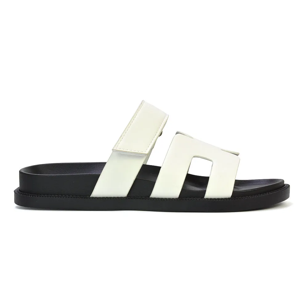 Lydia Cut Out Adjustable Strap Summer Flat Sandal Sliders in White