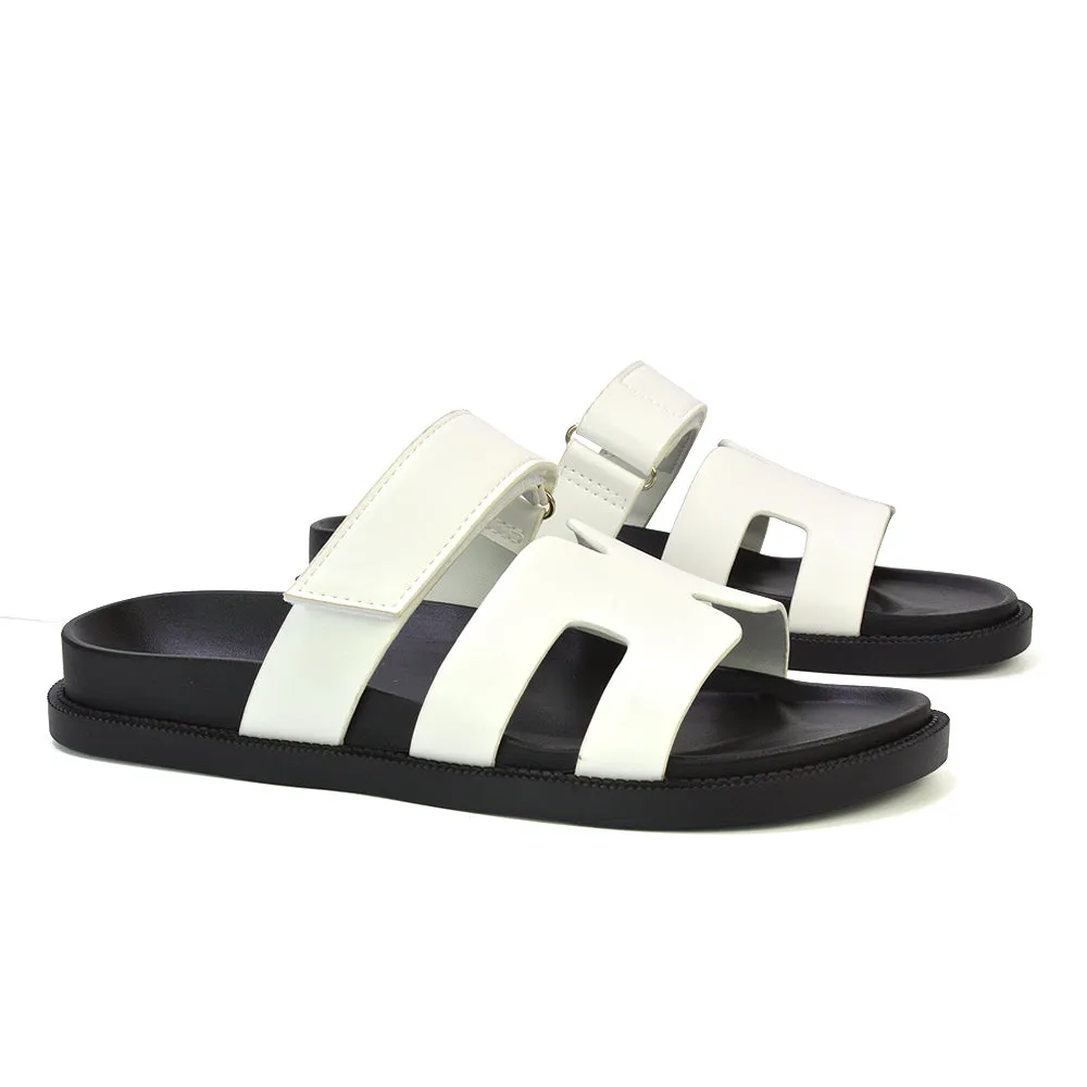 Lydia Cut Out Adjustable Strap Summer Flat Sandal Sliders in White