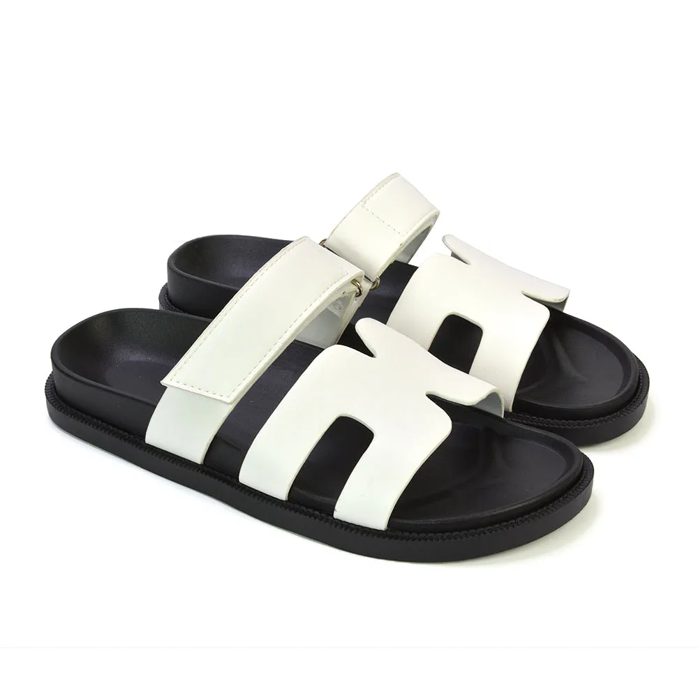 Lydia Cut Out Adjustable Strap Summer Flat Sandal Sliders in White