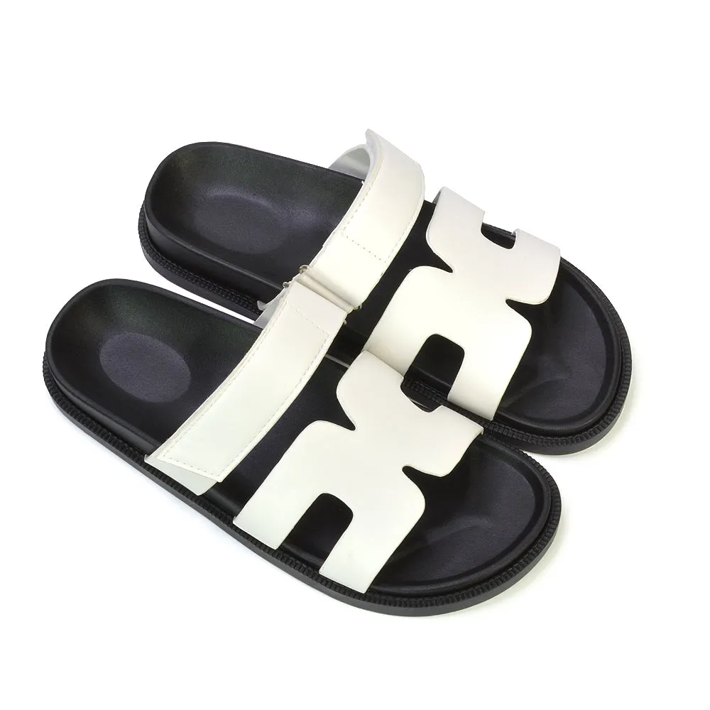 Lydia Cut Out Adjustable Strap Summer Flat Sandal Sliders in White