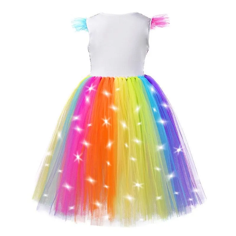 Magical Unicorn Rainbow Dress Girls Glow Princess Dress Carnival Halloween Cosplay Costume Elegant birthday evening dress