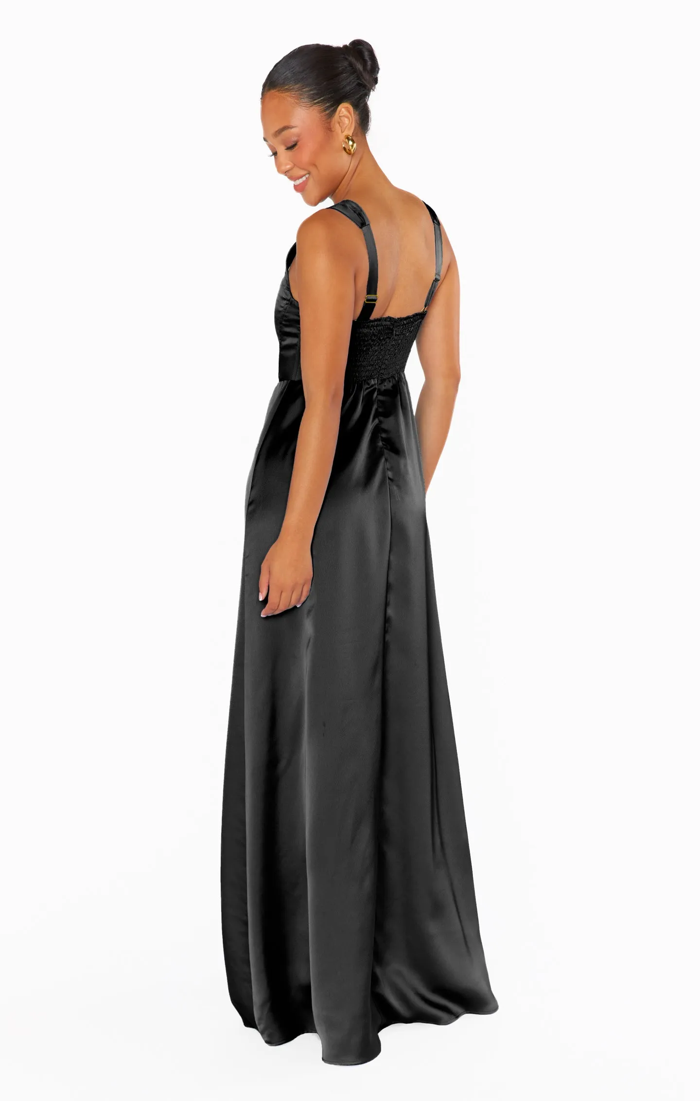 Nina Maxi Dress ~ Black Luxe Satin