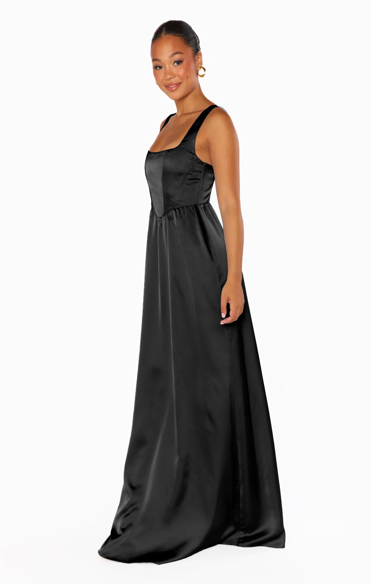 Nina Maxi Dress ~ Black Luxe Satin