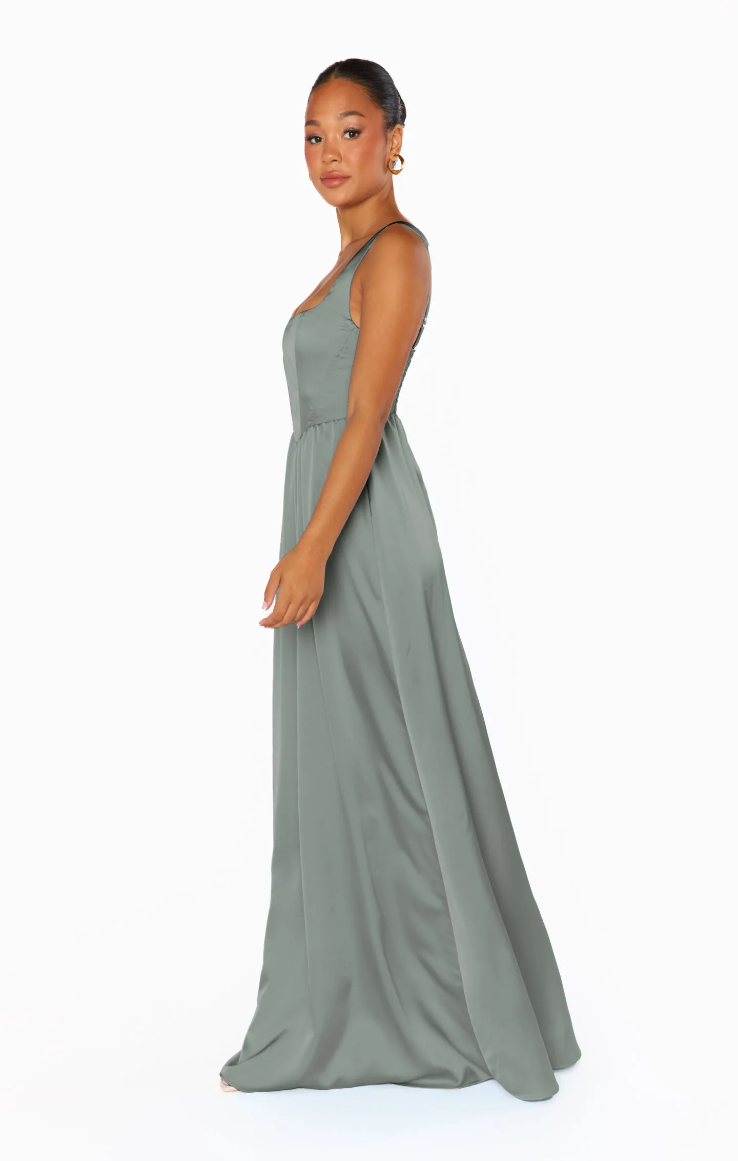 Nina Maxi Dress ~ Deep Sage Luxe Satin