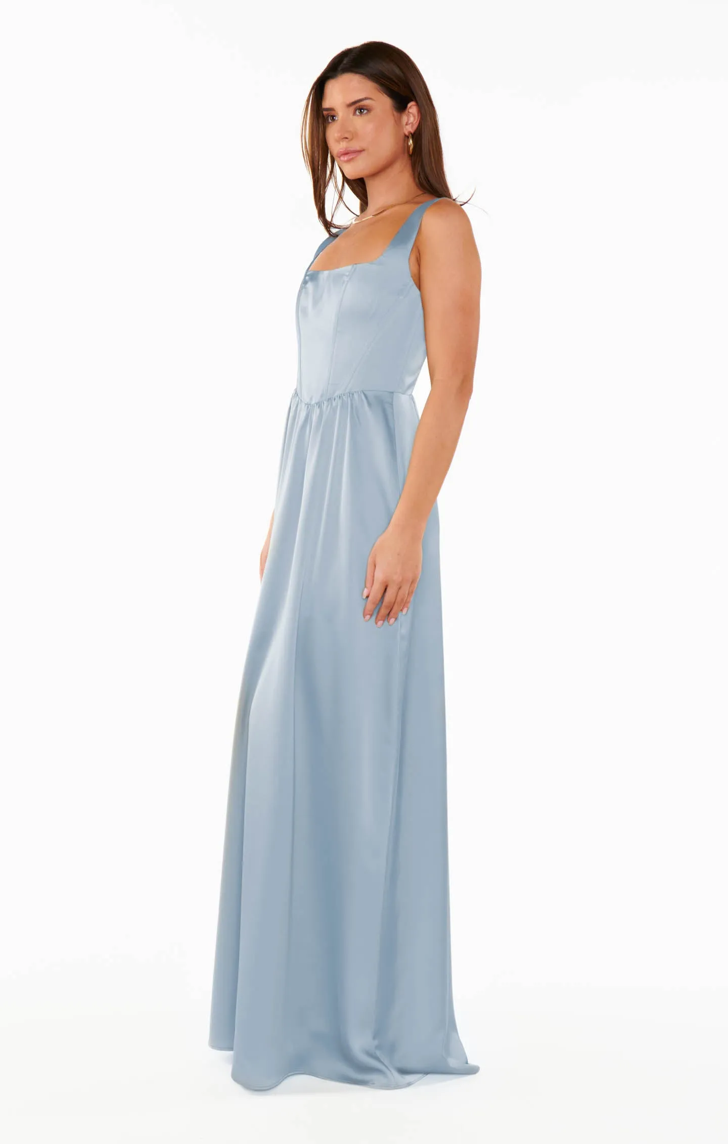 Nina Maxi Dress ~ Steel Blue Luxe Satin