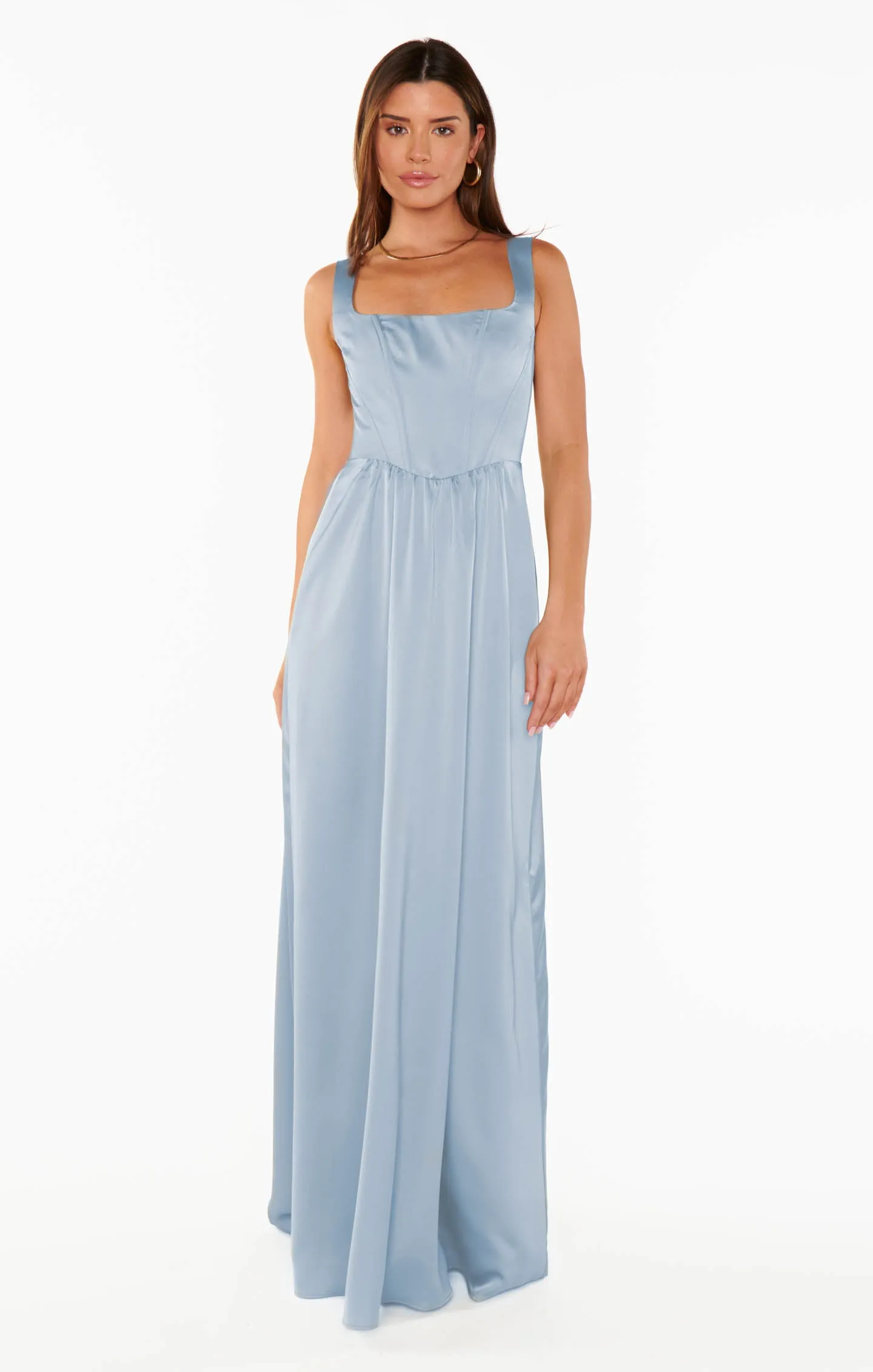 Nina Maxi Dress ~ Steel Blue Luxe Satin