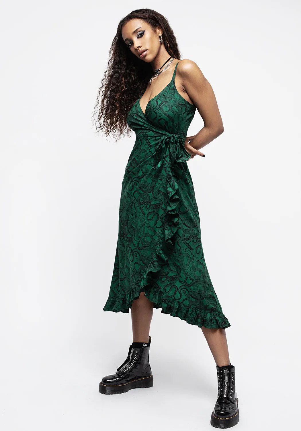 Ophidia Snake Print Cami Midaxi Wrap Dress - Green