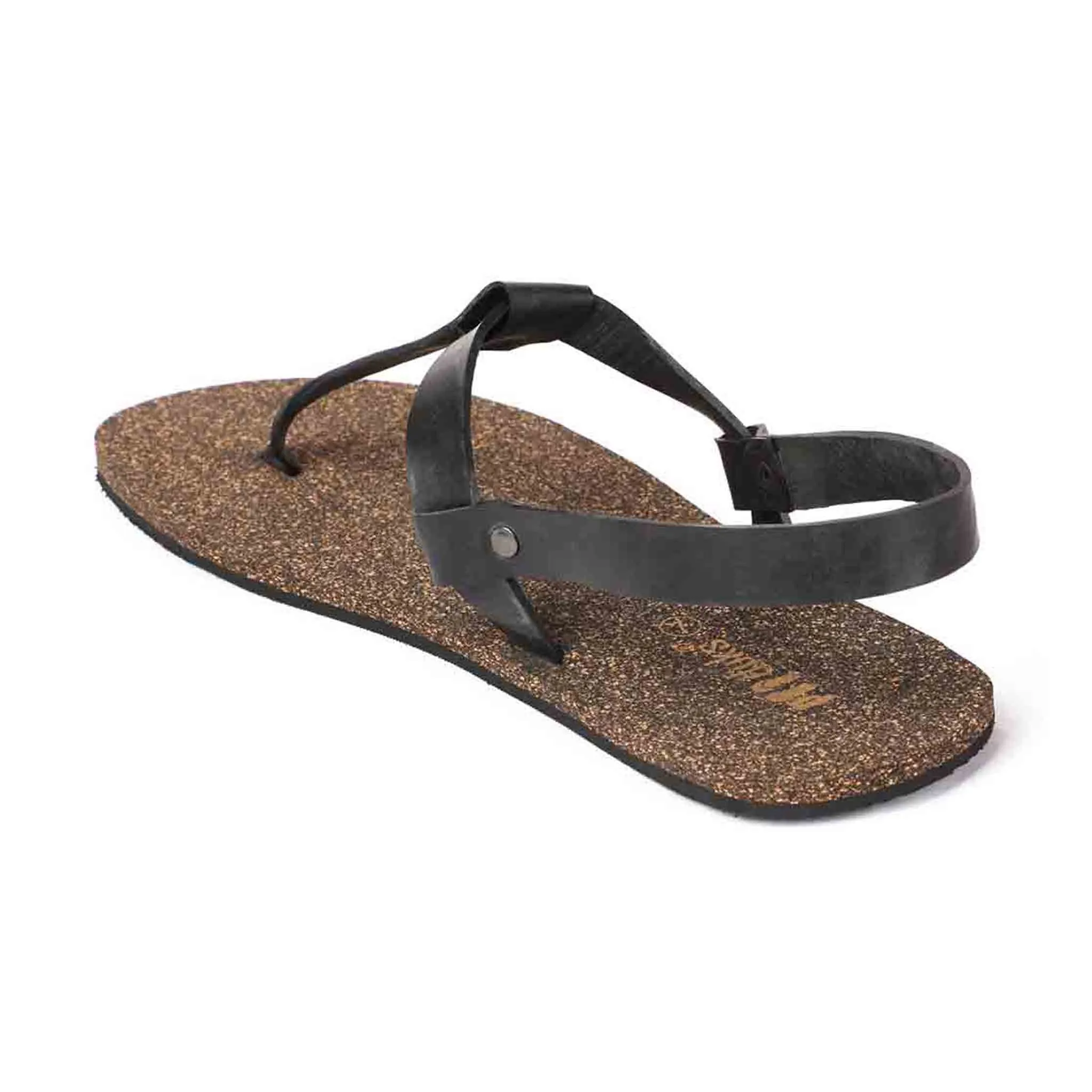 Paaduks Ara T-Strap Black Cork Sandals for Men