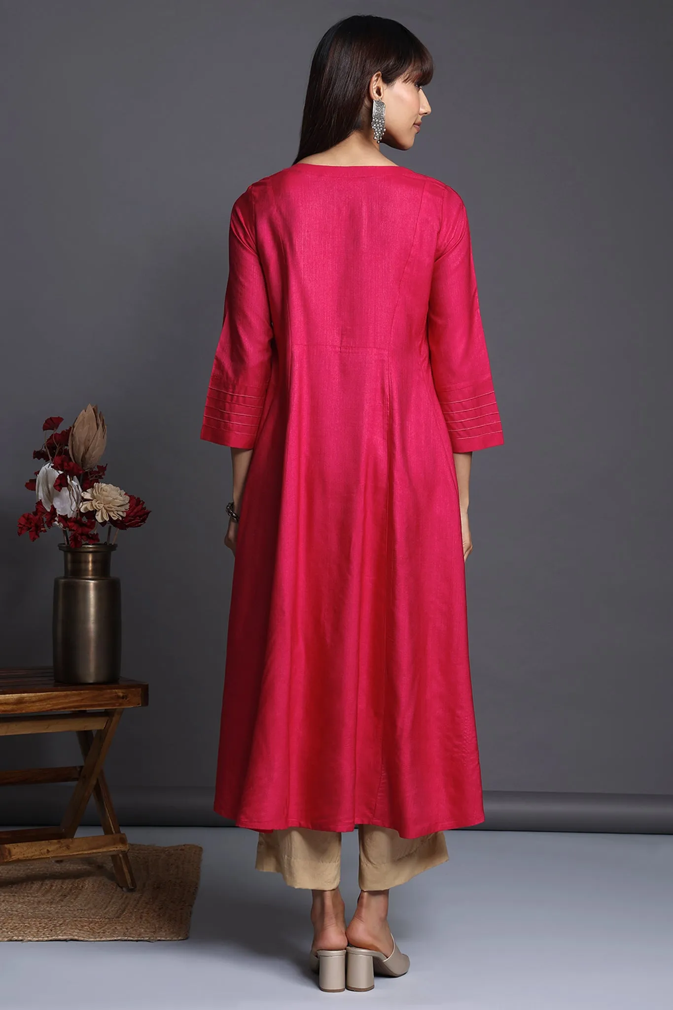 panel anarkali with pockets - exuberant pink & golden hour