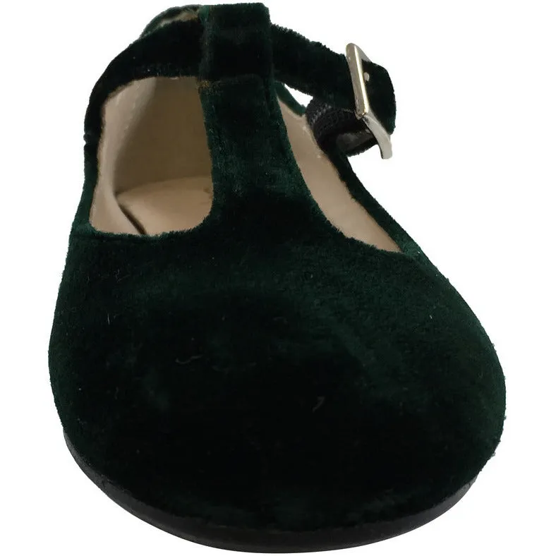 Papanatas by Eli 6427 Velvet Hunter Green T-Strap Buckle Mary Jane Flats