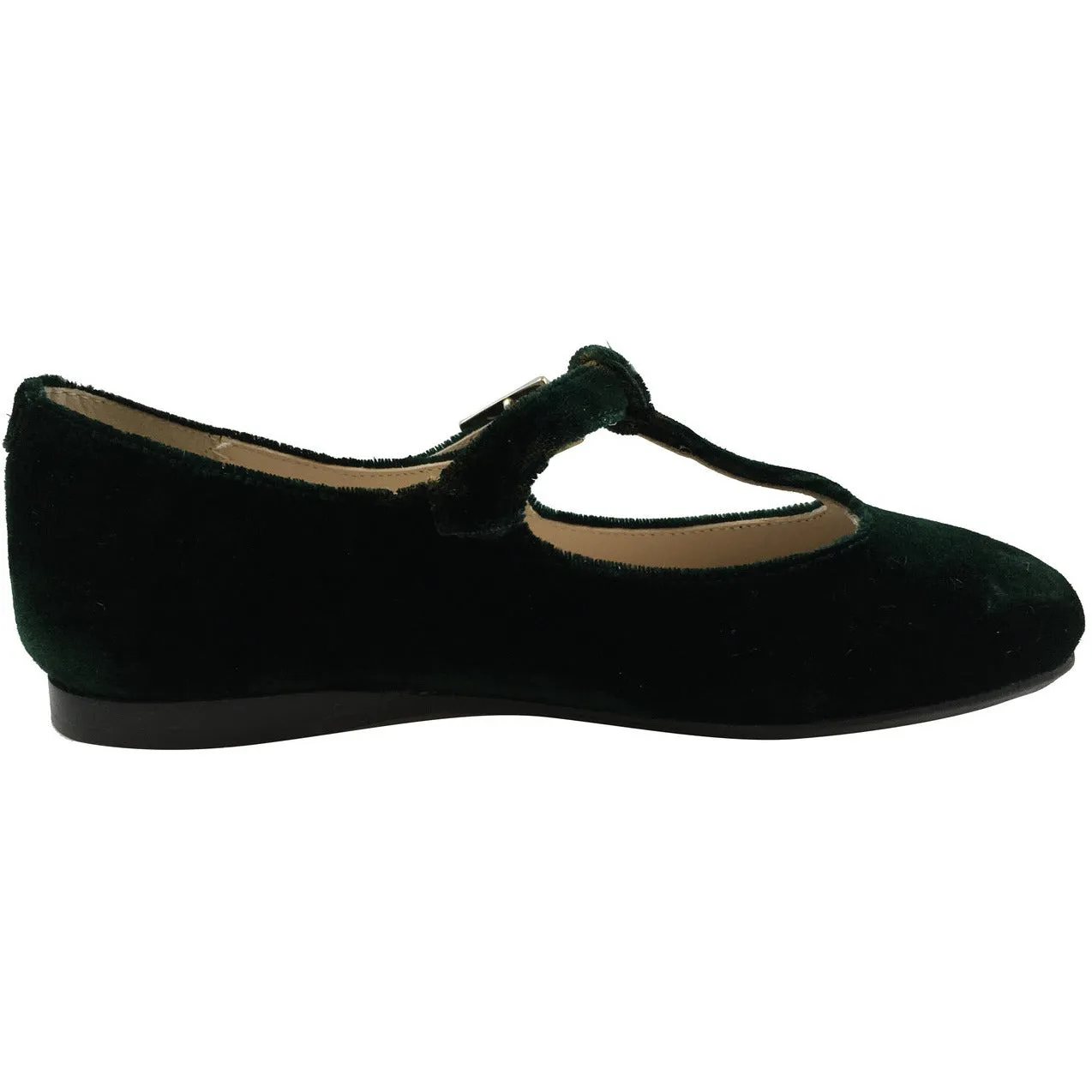 Papanatas by Eli 6427 Velvet Hunter Green T-Strap Buckle Mary Jane Flats