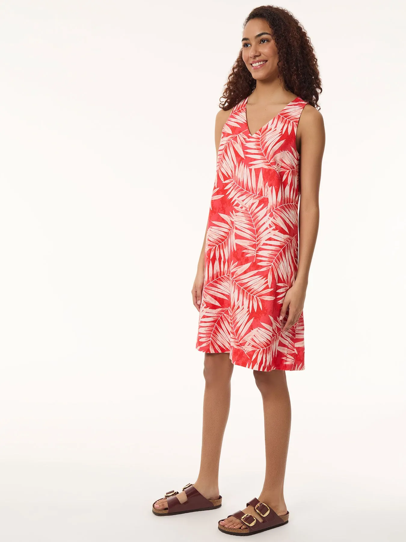 Petite Sleeveless Trapeze Dress, Printed Linen