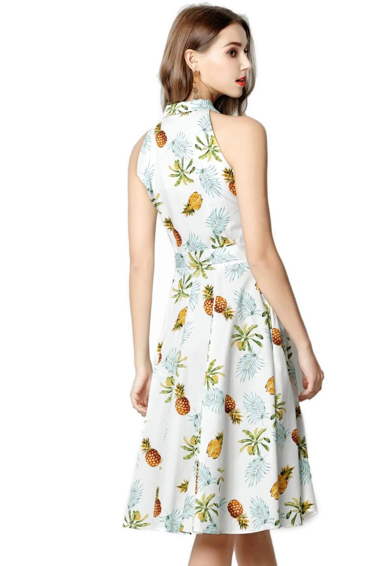 Pineapple and Palm White Halter Top Vintage Dress