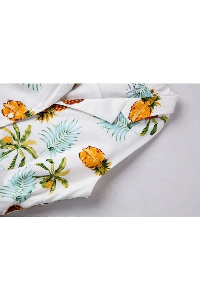 Pineapple and Palm White Halter Top Vintage Dress