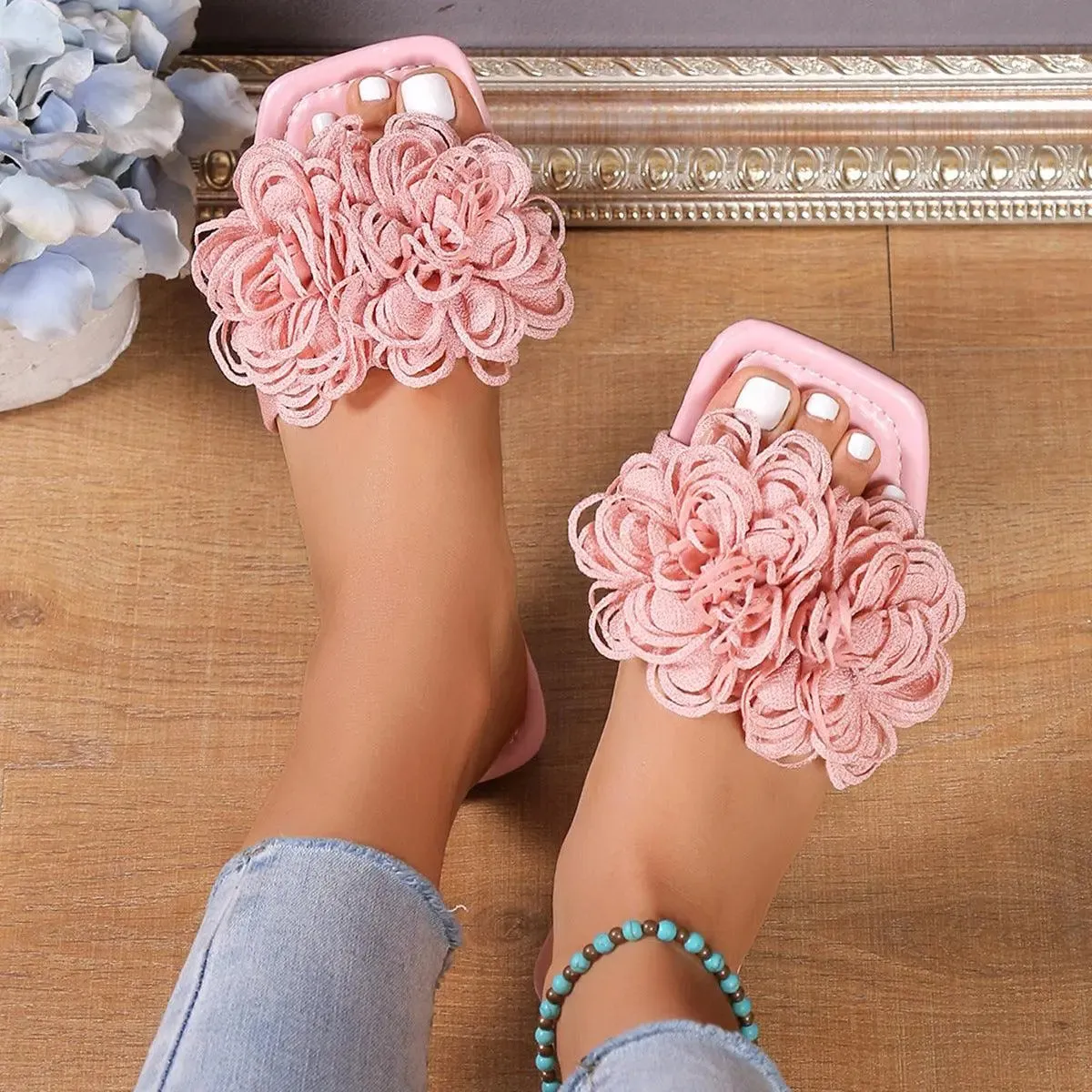 Pink Floral Loop Sandals