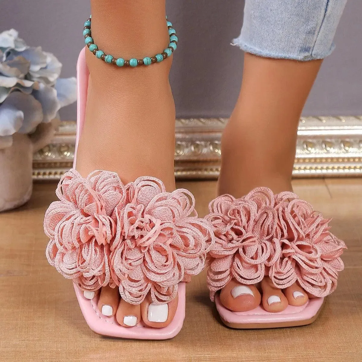 Pink Floral Loop Sandals