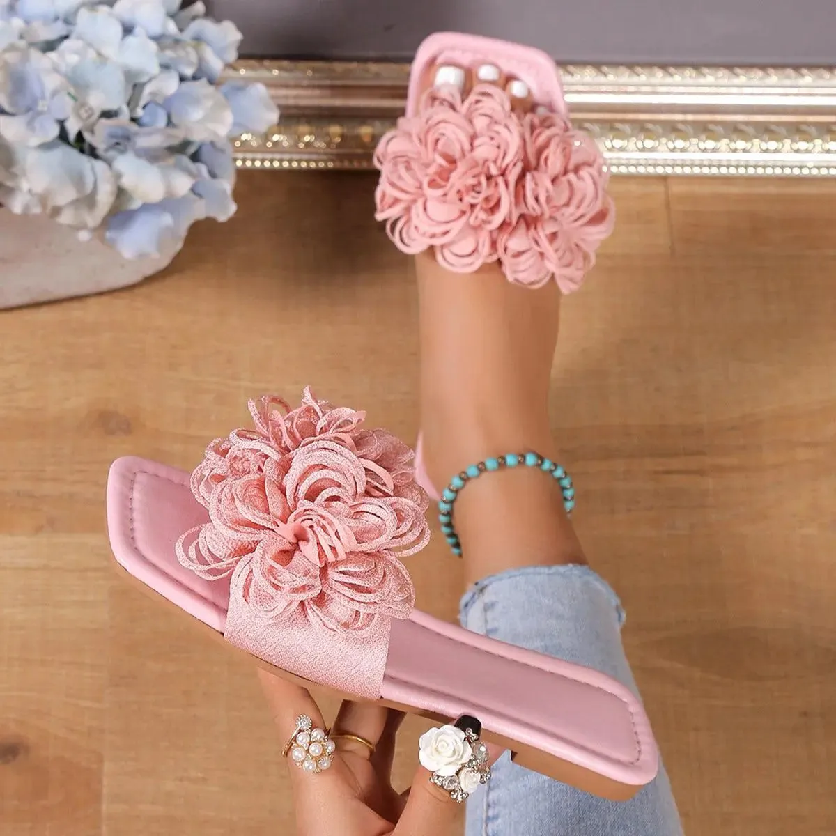 Pink Floral Loop Sandals