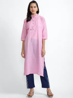 Pink Mirror Work Cotton Kurta set