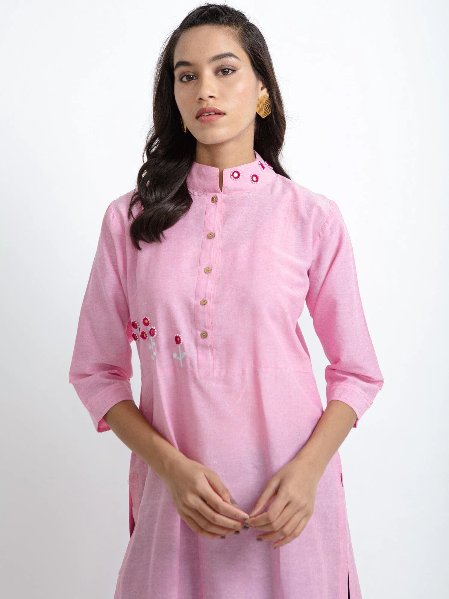 Pink Mirror Work Cotton Kurta set