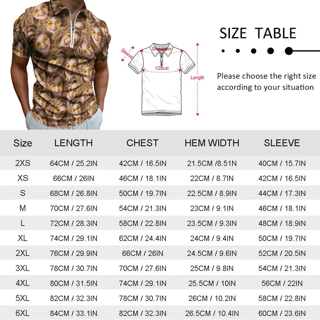 #Plus-Size Custom Face Sunflower Men's Short Sleeve Polo Shirt Personalized Zipper All Over Print Golf Shirt