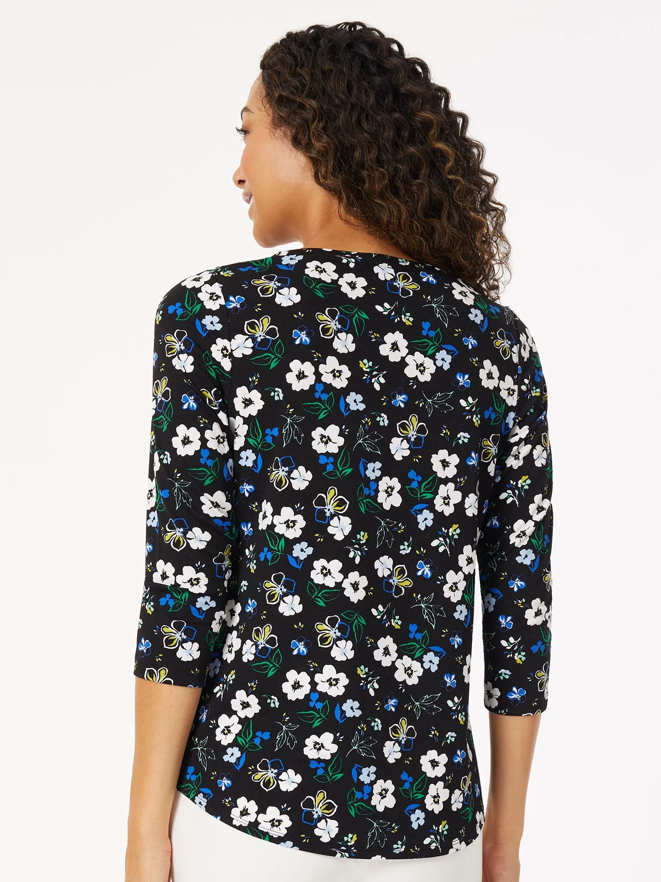 Printed Keyhole Neckline Knit Top