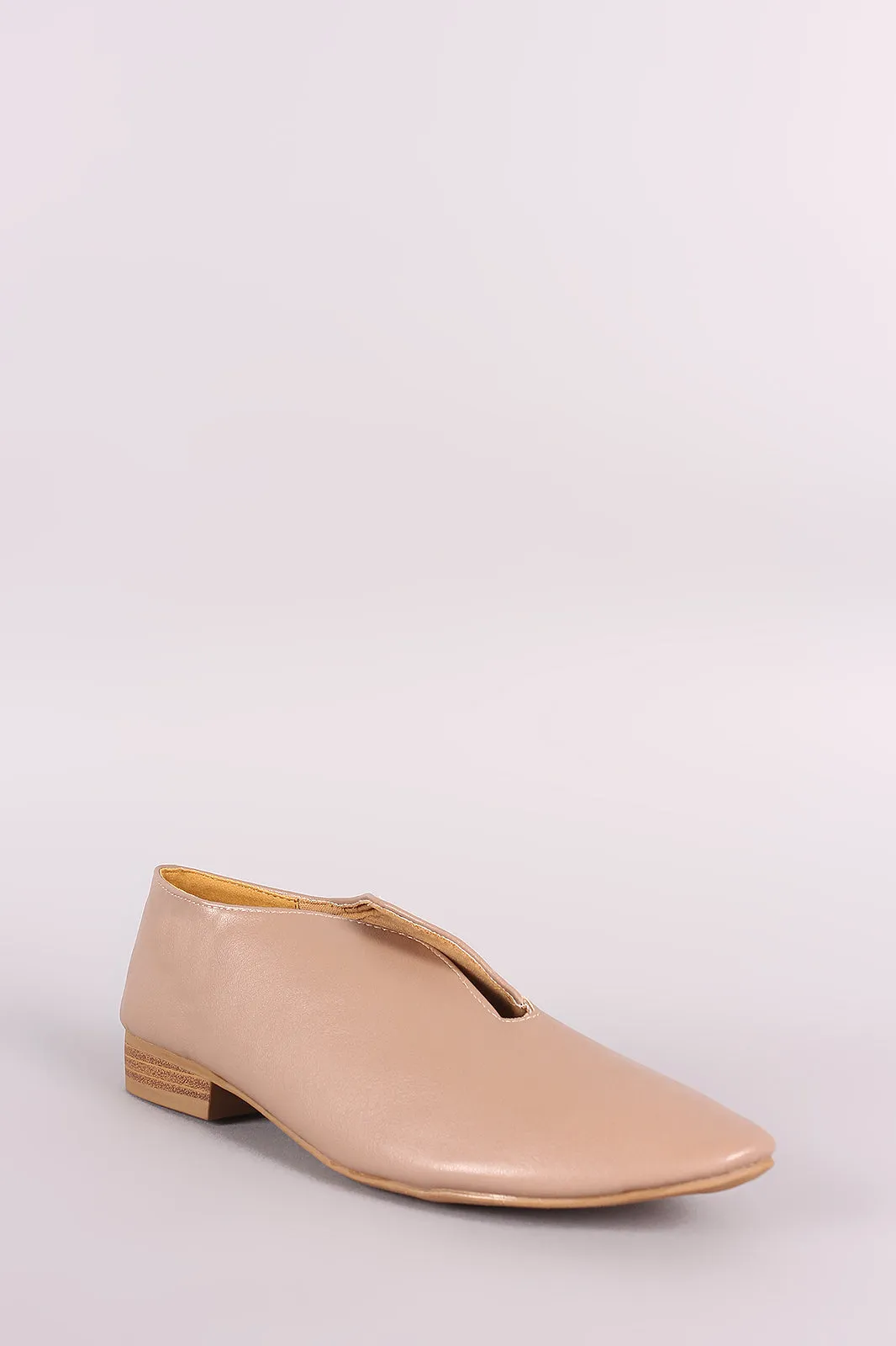 Qupid Almond Toe Slit Slip-On Flat