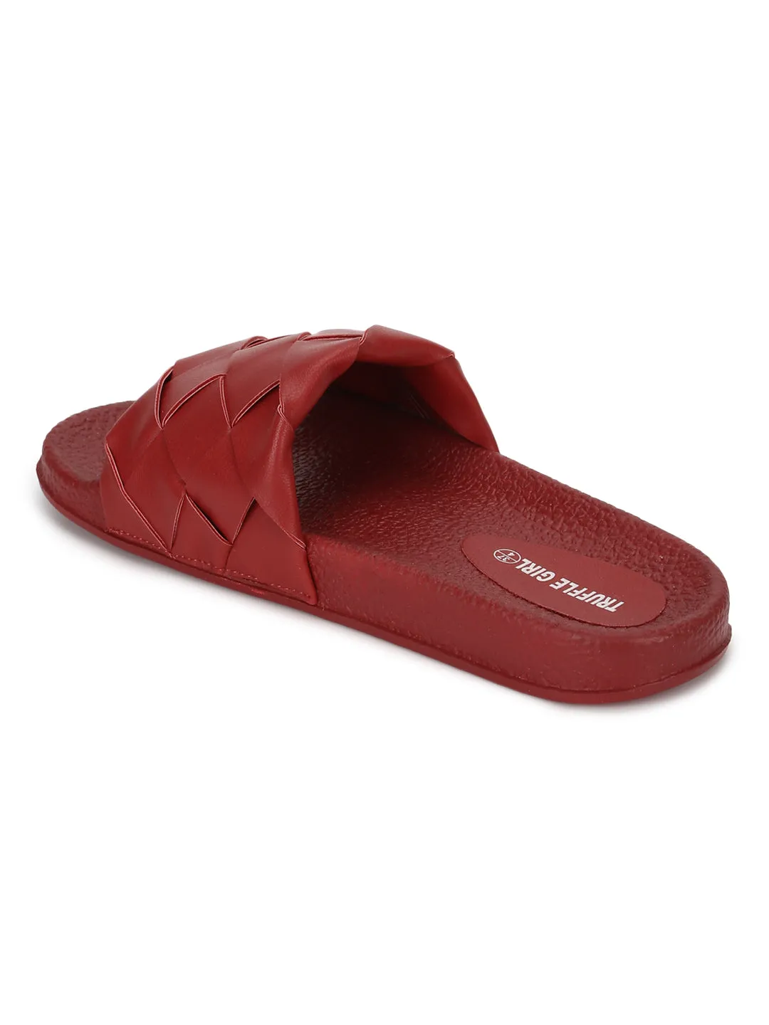 Red PU Weaved Slides