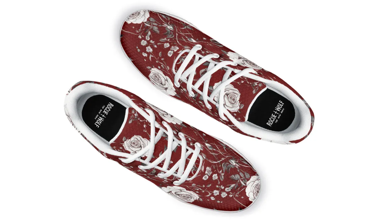 Red Rose Romance Athletic Sneakers - Light Breathable and Comfortable Sports Shoes with Anti-Slip Soles