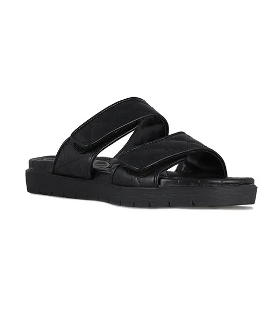 Reeves Quilted Two Band Flat Sandals Black