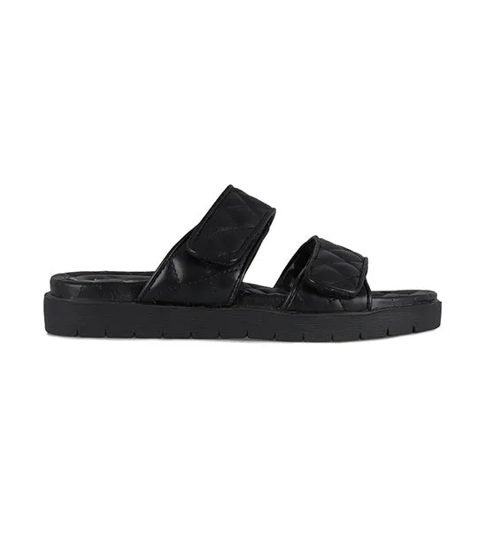 Reeves Quilted Two Band Flat Sandals Black