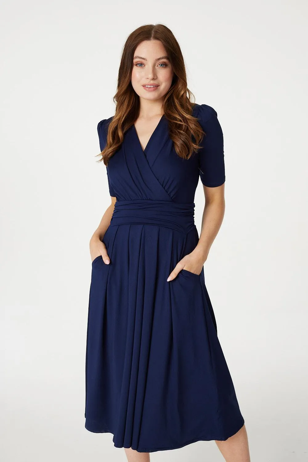 Ruched Waist Jersey Wrap Dress