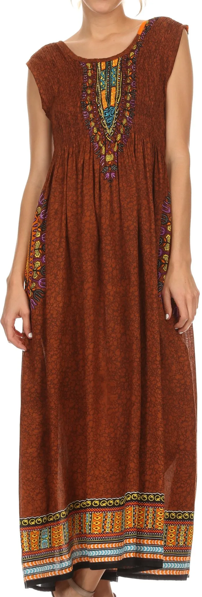 Sakkas Hoola Long Tall Full Length Tribal Printed Batik Tank Top Sleeveless Dress