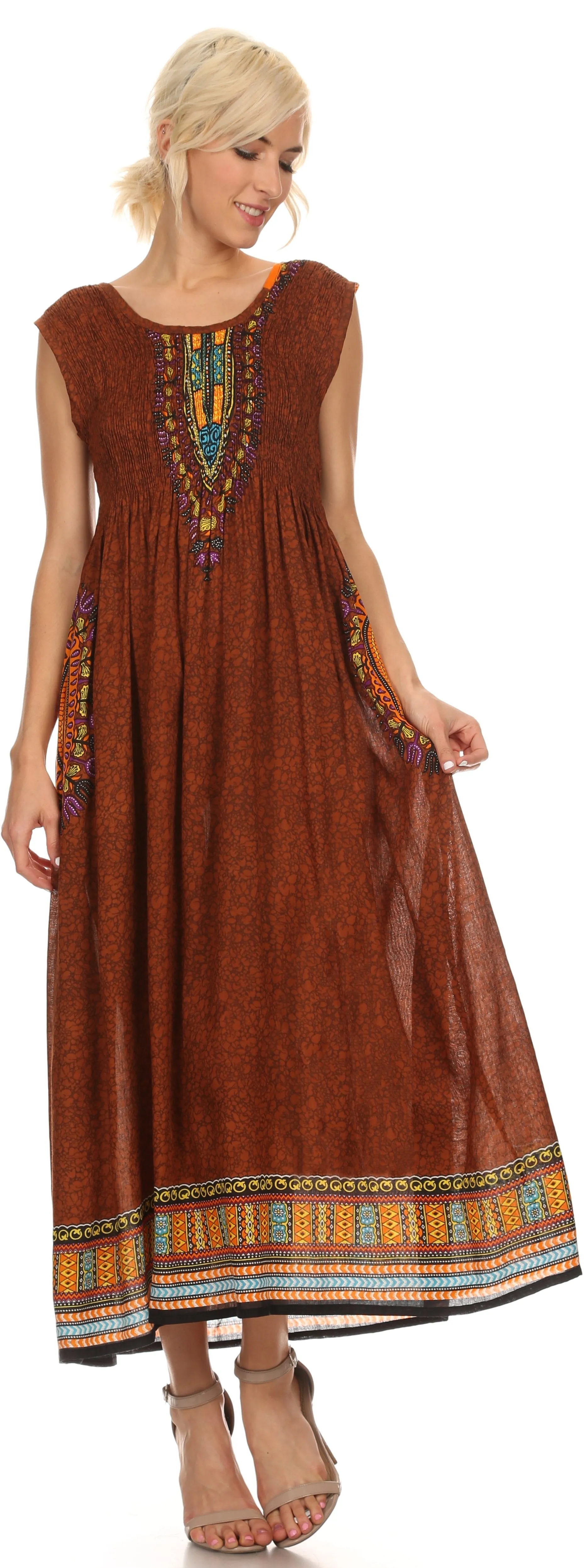 Sakkas Hoola Long Tall Full Length Tribal Printed Batik Tank Top Sleeveless Dress