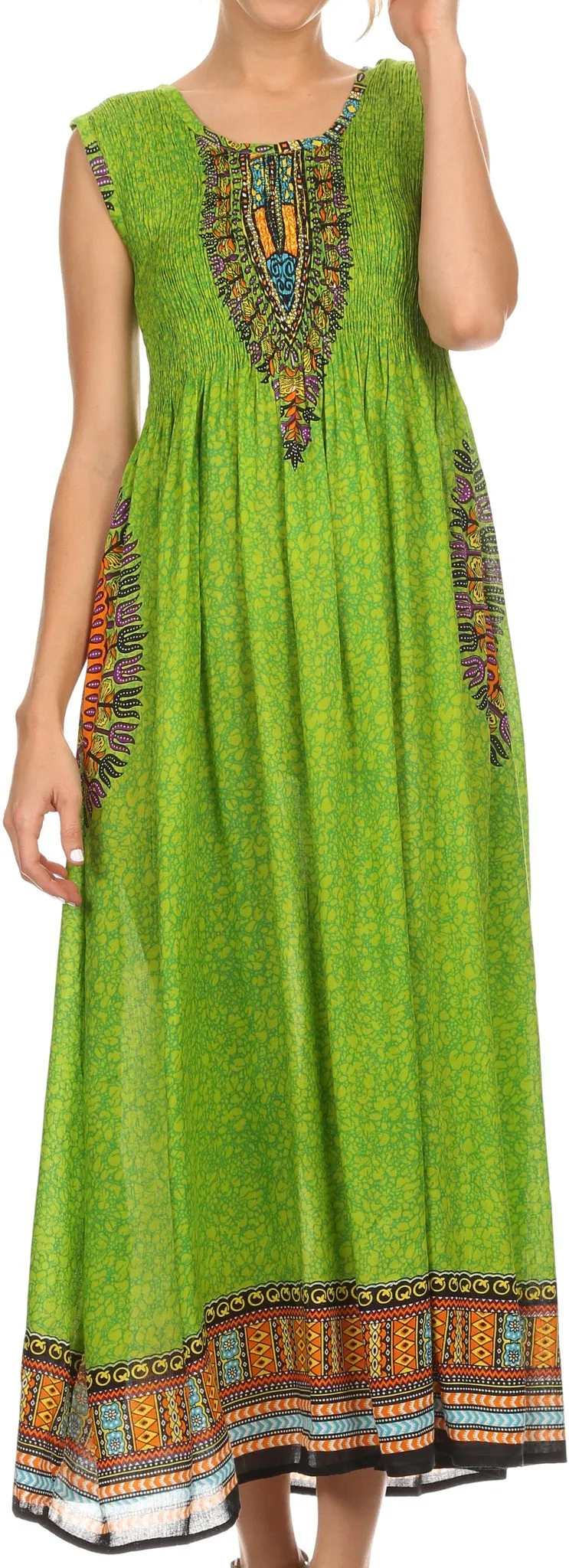 Sakkas Hoola Long Tall Full Length Tribal Printed Batik Tank Top Sleeveless Dress