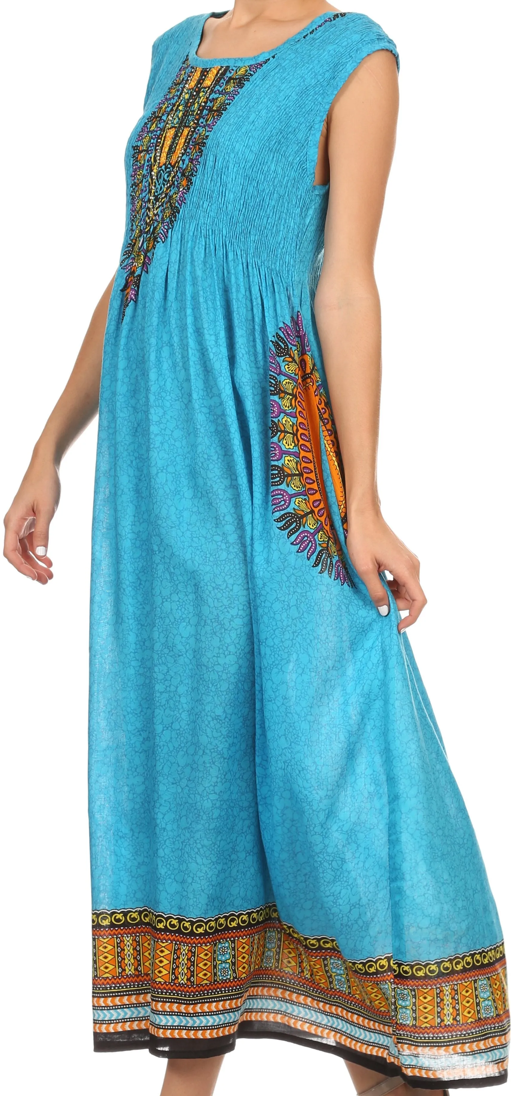 Sakkas Hoola Long Tall Full Length Tribal Printed Batik Tank Top Sleeveless Dress